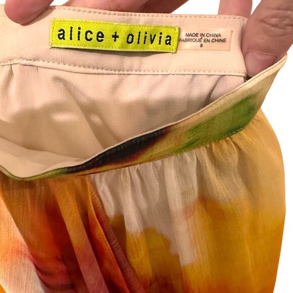 Alice + Olivia Floral Fairy Print Leah Faux Wrap Chiffon Maxi Skirt, size 8 - Picture 3 of 8